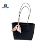 Minimalist Black Shoulder Bag with Silk Scarf Accent